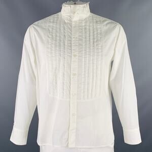 NOT CONVENTIONAL Size 48 White Pleated Cotton High Collar Long Sleeve Shirt